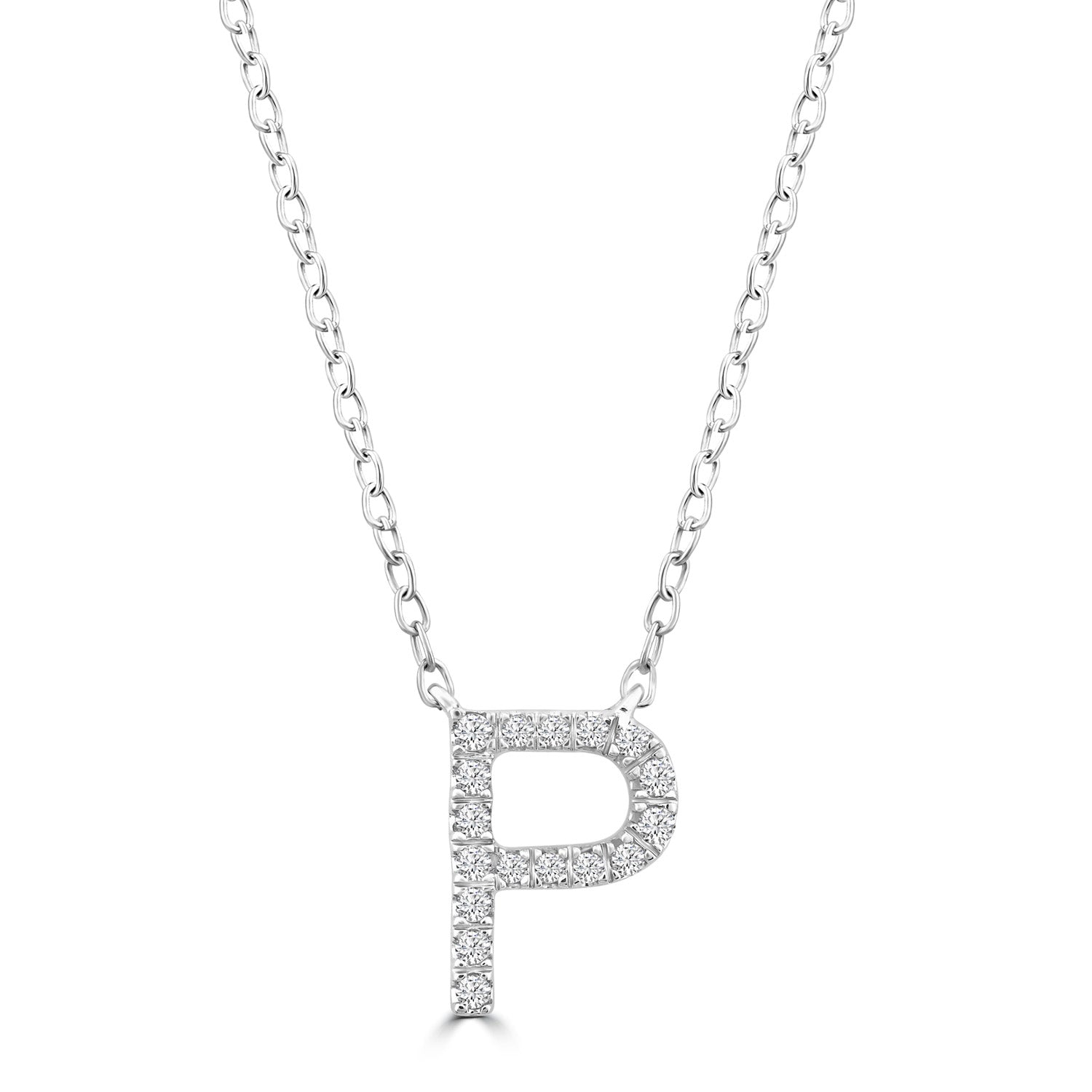 Initial 'P' Necklace with 0.06ct Diamonds in 9K White Gold