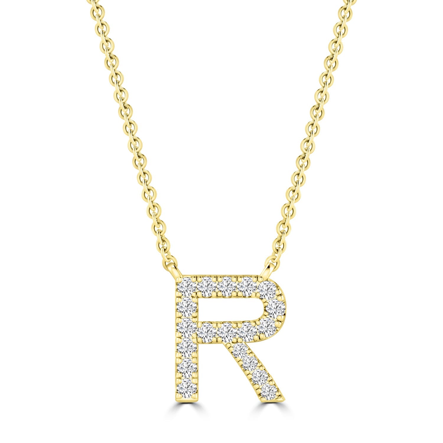 Initial 'R' Necklace wth 0.09ct Diamonds in 9K Yellow Gold - PF-6280-Y