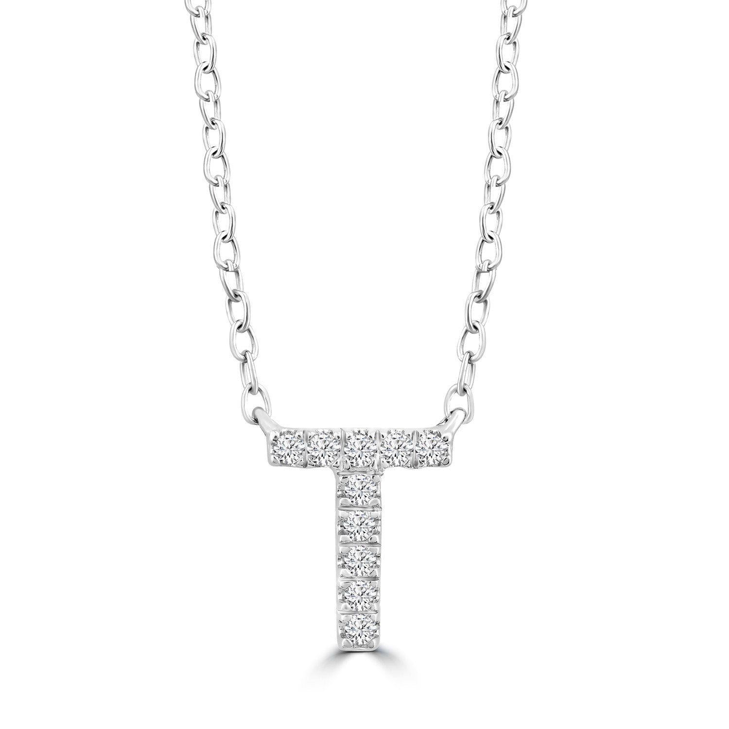 Initial 'T' Necklace with 0.06ct Diamonds in 9K White Gold