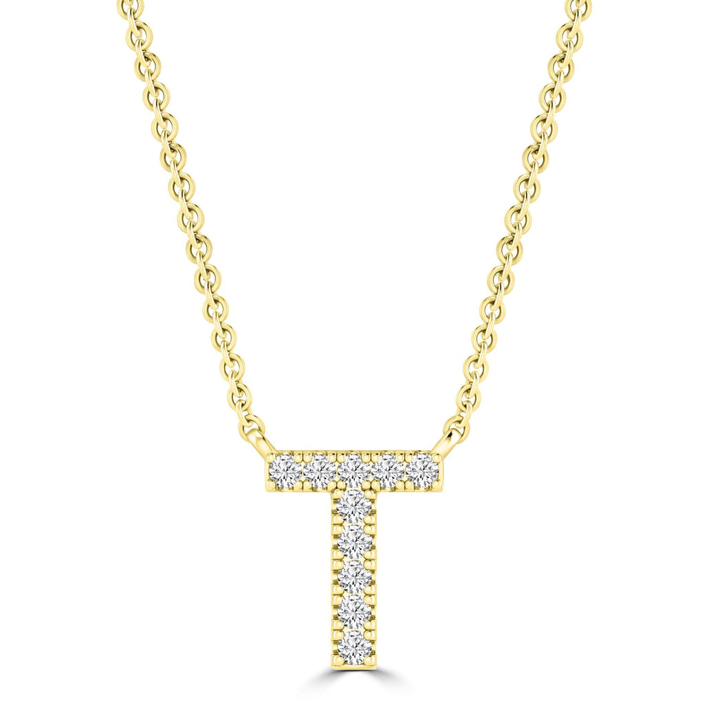 Initial 'T' Necklace with 0.06ct Diamonds in 9K Yellow Gold - PF-6282-Y