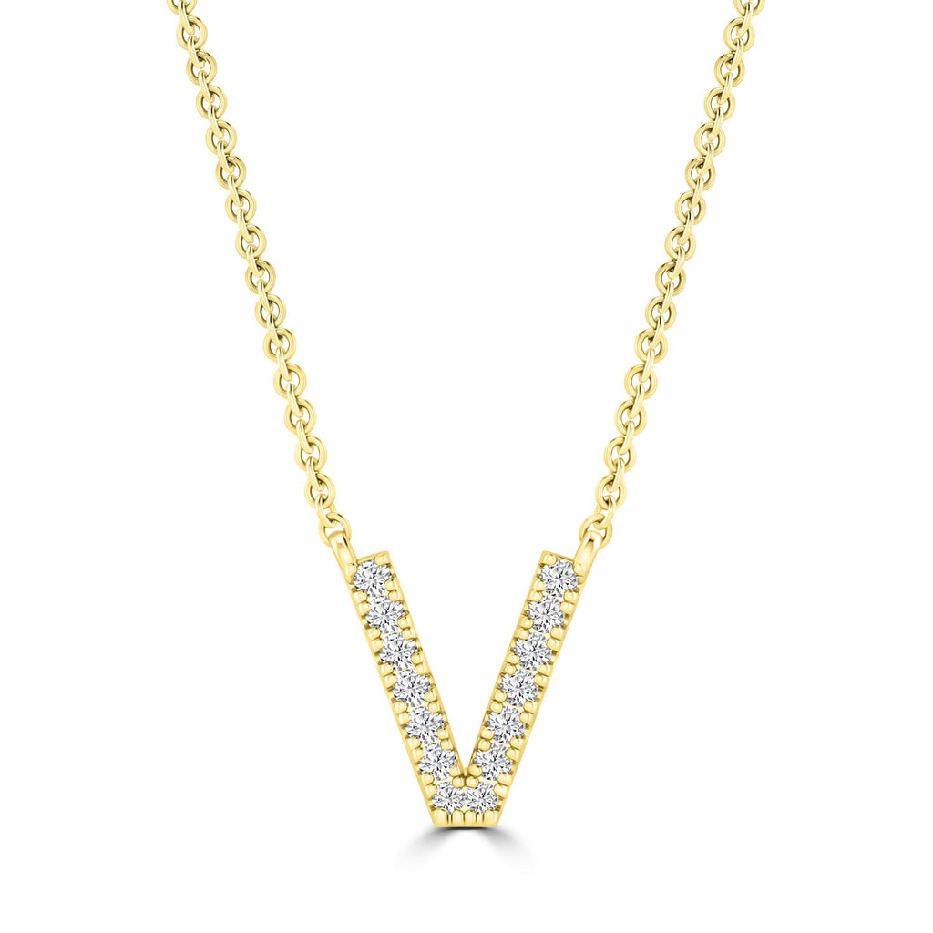 Initial 'V' Necklace with 0.06ct Diamonds in 9K Yellow Gold - PF-6284-Y