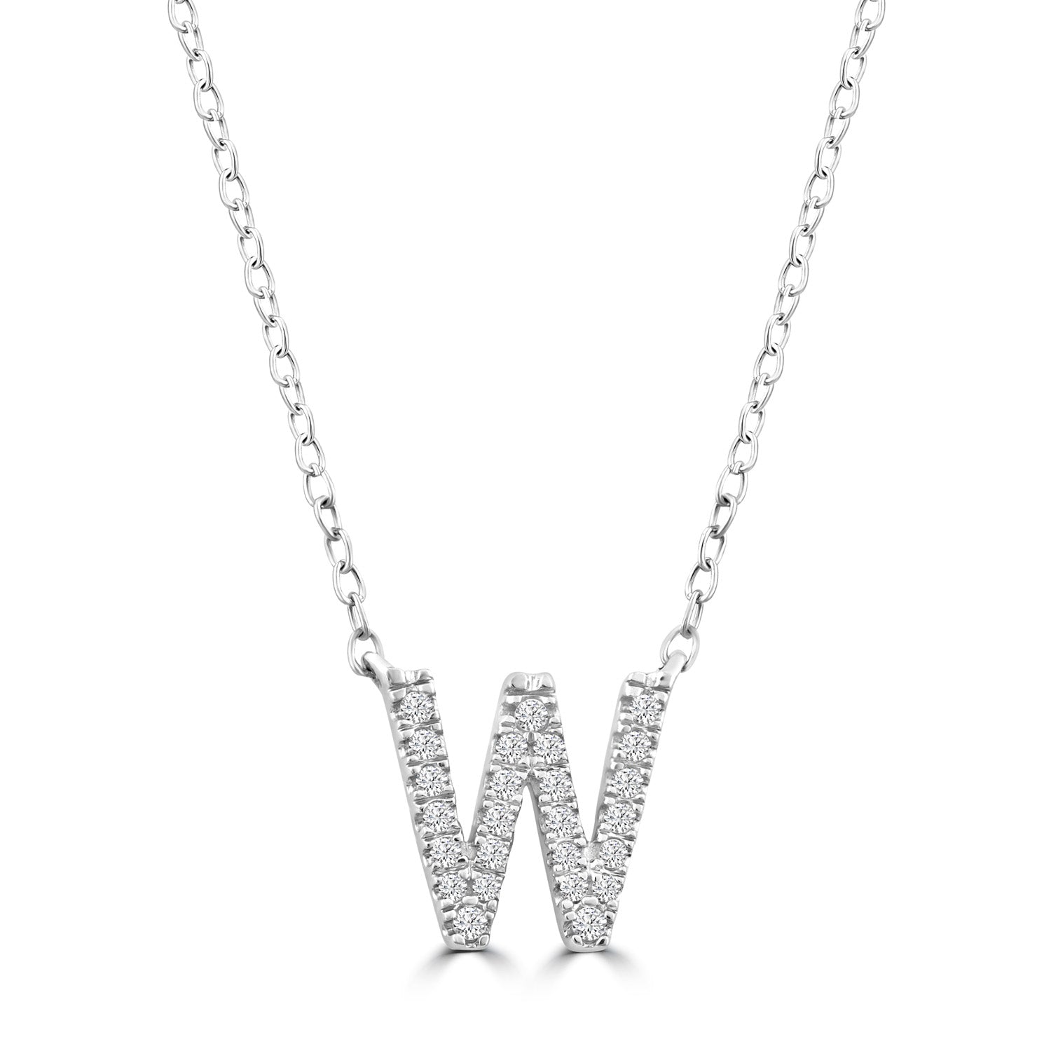 Initial 'W' Necklace with 0.09ct Diamonds in 9K White Gold