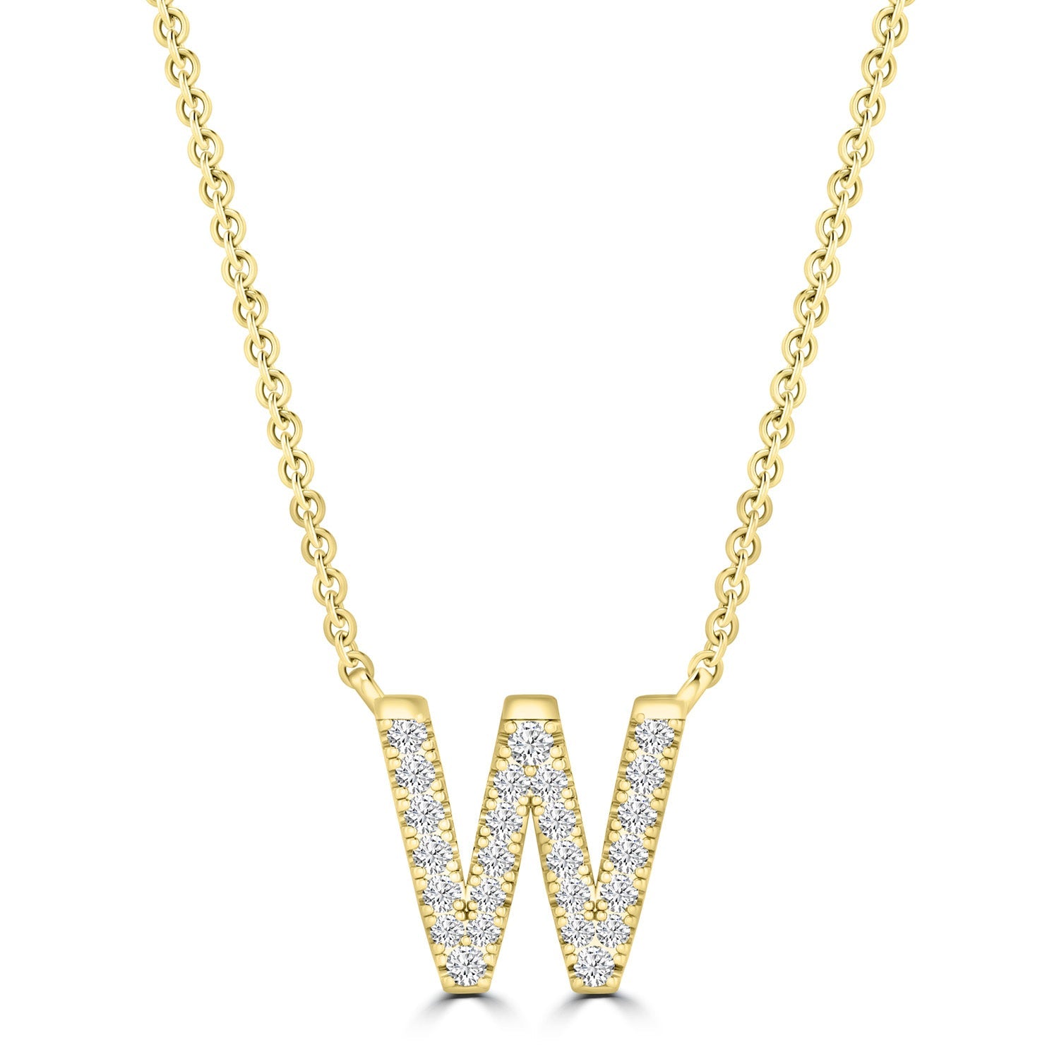 Initial 'W' Necklace with 0.09ct Diamonds in 9K Yellow Gold - PF-6285-Y
