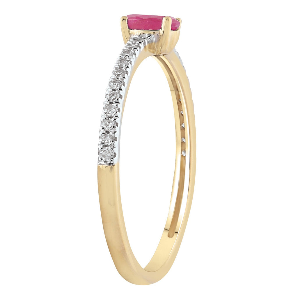 Ruby Ring with 0.12ct Diamond in 9K Yellow Gold