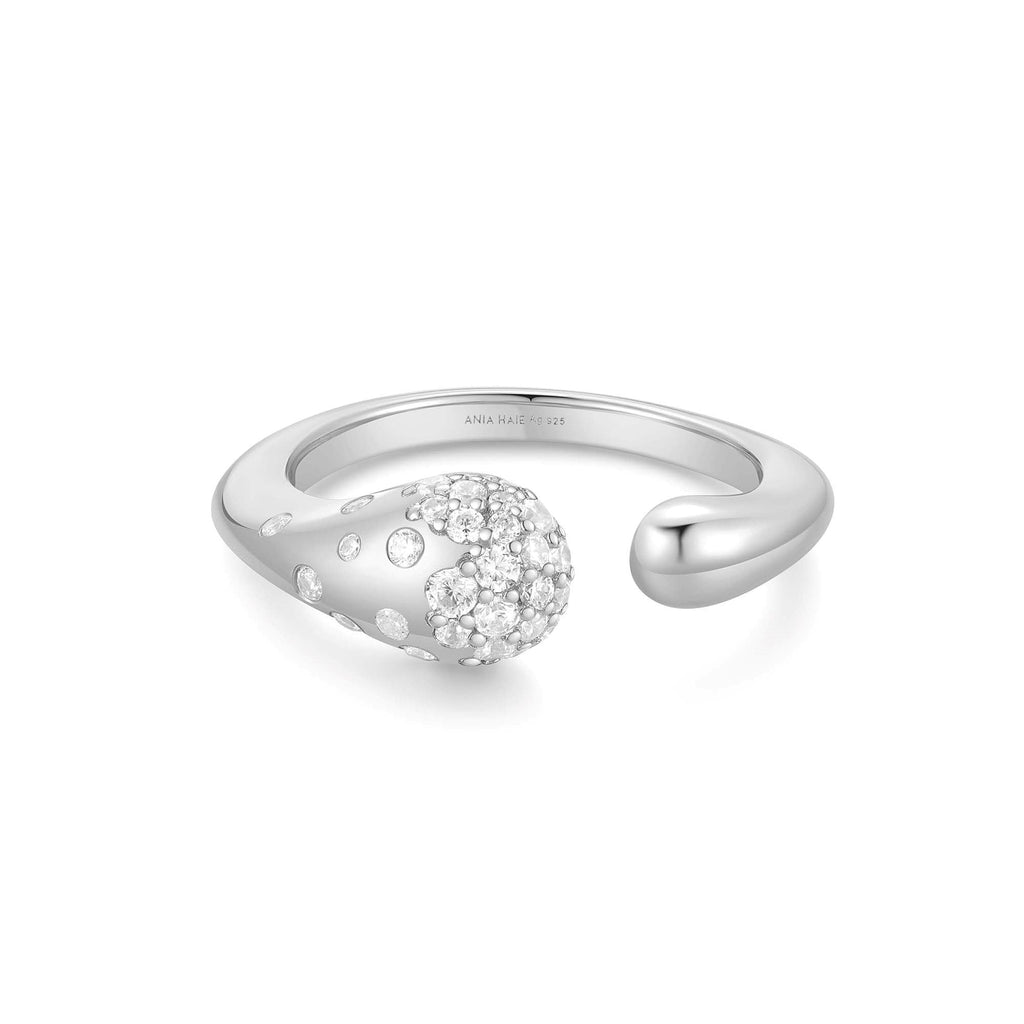 Silver Sparkling Sculptural Crossover Adjustable Ring
