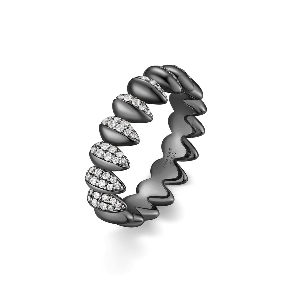 Ania Haie Black Sparkling Puffy Spike Ring