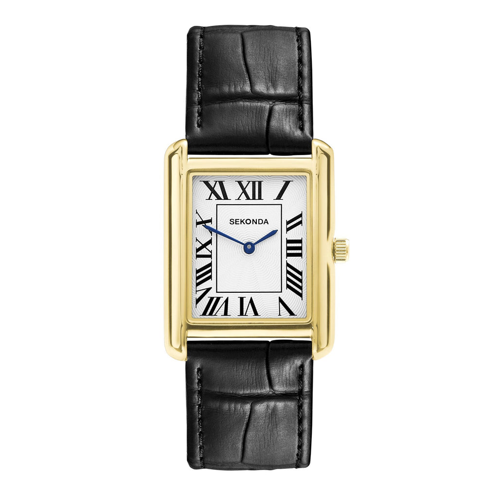 Sekonda Mens Clement Guilloche Dial Black Leather 28x37mm Watch