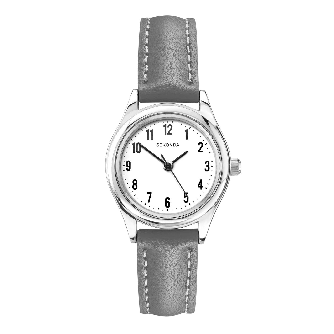 Women's Grey Leather Watch White Dial 25mm