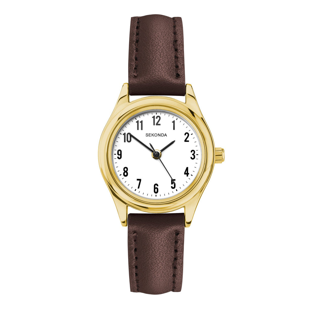 Sekonda Womens Evans White Dial Gold Brwn Leather Strap 25mm Watch
