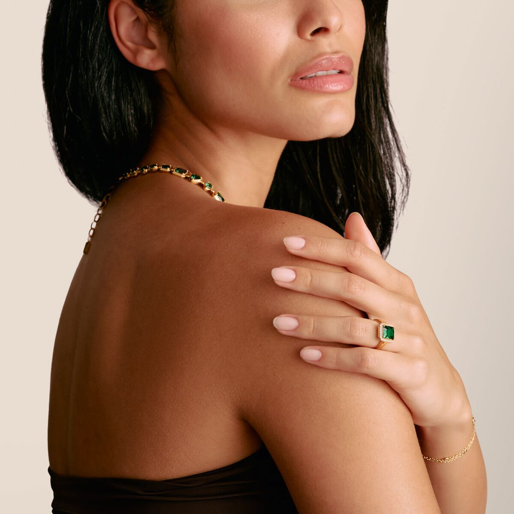 THOMAS SABO Ring with Green Octagon Stone